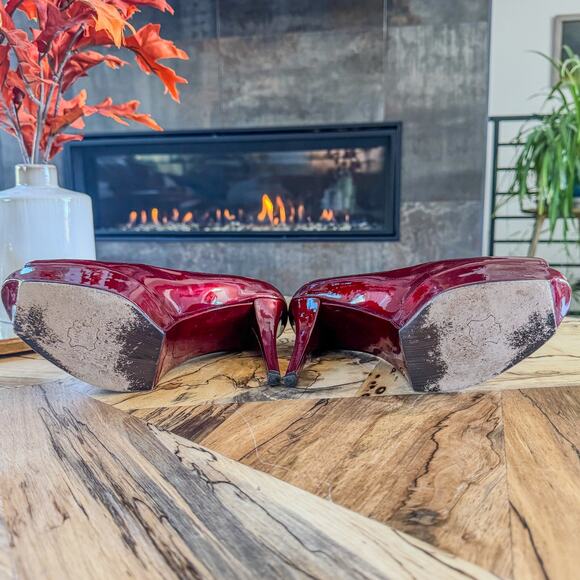 Stuart Weitzman Stage Fire Quasar Patent Leather Peep-Toe Platform Pump, M9.0 - Picture 7 of 8